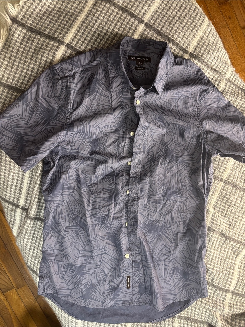 Michael Kors Men's Short-Sleeve Palm Leaf Button-Down — Slate Gray